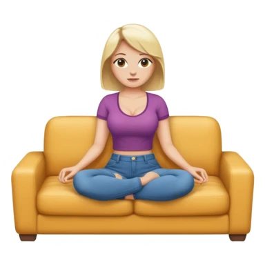 fullbody busty blonde woman sitting on a couch, SFW, emoji style sticker