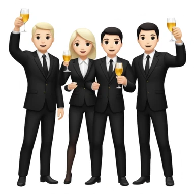 Un equipo de venta con trajes negros, personas blancas solo 3 celebrando un logro con un brindis. El fondo negro totalmente  sticker