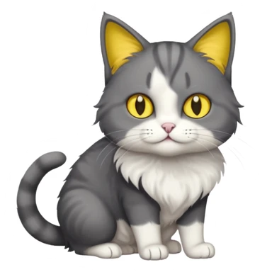 full body half dark grey and half white cat with white front legs sticker