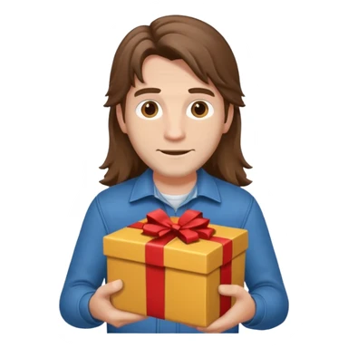 long haired man courier holding gift box sticker