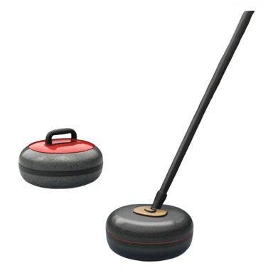 An icon showing a close-up of a curling stone sliding across the ice with a broom beside it. The scene is set in a brightly lit stadium, with detailed spectator stands in the background. Transparent background highlights the focus, skill, and atmosphere of the curling sport. sticker
