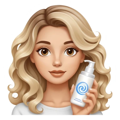 beautiful brunette with a light blondish balayage white girl with nice curls/defined waves, very long hair, clean girl makeup APPLYING A FACE CREAM ON HER FACE sticker