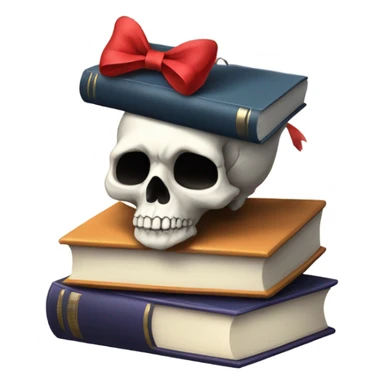 Skull with a bow on the top of the head on top of books  sticker