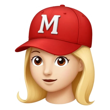 red baseball cap with letter M sticker