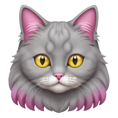 grey fluffy british long hair cat with yellow eyes straight fluffy hair rosa ears and grey rosa nose sticker
