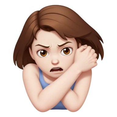 Brown haired pale girl, strangling herself looking angry sticker
