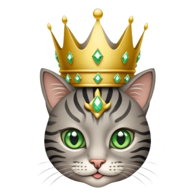 Gatito gris con rayas negras ojos verdes vestida de reina con coronas y diamantes sticker