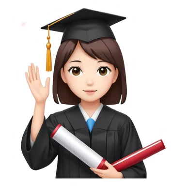 Japanese high school girl in graduation ceremony with diploma and sakura petals sticker