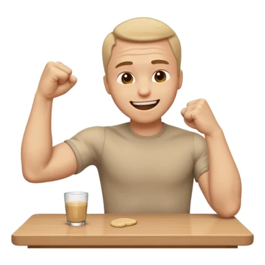 create a old style animated emoji with man leaning with forhead on left arm while hitting table repeatedly with right hand fist while laughing really hard so body shaking sticker