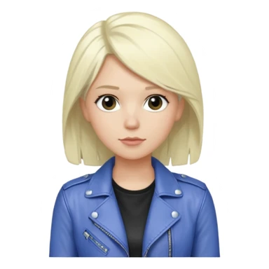 Emily Armstrong, Rock Singer (b.1986) with platinum blonde hair, periwinkle shirt sticker