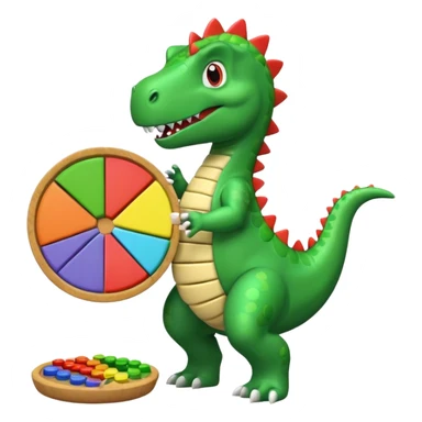 Dancing Dino holding an abacus against a pie chart sticker
