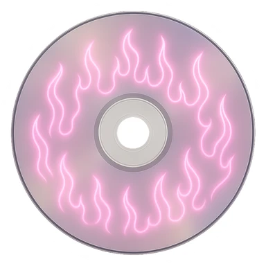A minimalist CD disc with subtle pink flames, glowing effect, variation 3 sticker