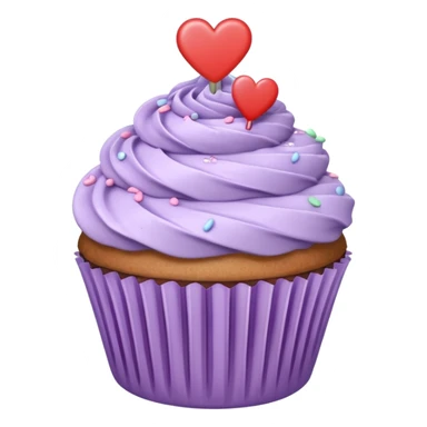 cupcake with pastel lavender frosting and a heart-shaped sprinkle sticker