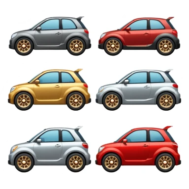 Emoji-style car membership badges: silver wheel, bronze exhaust, red rims, black spoiler, gold wheel — in progression." sticker