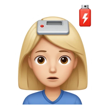 A kindergardenteacher with an empty battery icon above their head an exhausted and stressed face sticker
