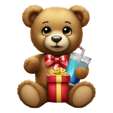 teddy bear holding sparkle gift and a shot glass sticker