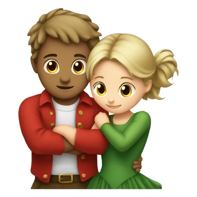 Green-dressed boy hugging red-dressed girl - so romantic  sticker