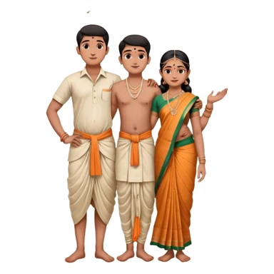 31 years young and small Brahmin boy with traditional formal cotton shirt and cotton lungi is pleasent peaceful thankful to 18 years young and fat and tall Brahmin girl with the complete decoration of bharatanatyam as godess lakshmi devi. sticker