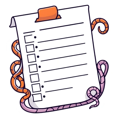 long curling to-do list paper looping up and down like a snake with tiny checkboxes fading into distance sticker