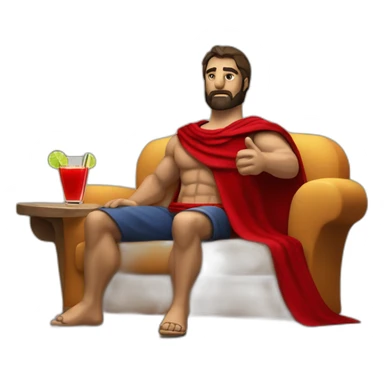The Spartan Leonidas and his red cape with a relaxing cocktail on a sofa. sticker