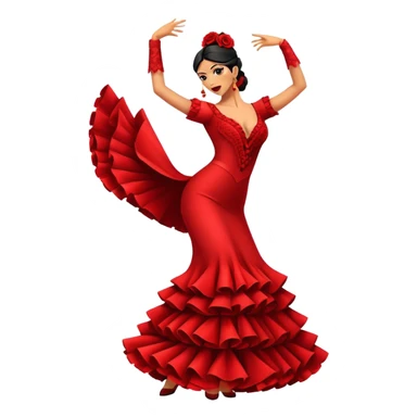 Cinematic Realistic Flamenco Dance Emoji, depicted as a passionate expressive flamenco performance with dramatic costumes and dynamic fiery movements, rendered with vibrant textures and bold energetic lighting that captures its intense rhythm. sticker