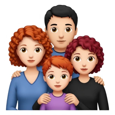 a family of three, all three white: the mother with short, curly red hair, the father with black hair, and the daughter with black hair. sticker