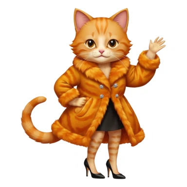 a dancing ginger cat in fur coat and high heels sticker