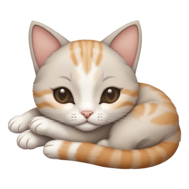 grey and white small cat with eyes closed lying down upside down with its head resting own paw sticker