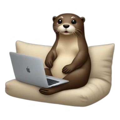 female otter use a macbook while seated against a pillow sticker