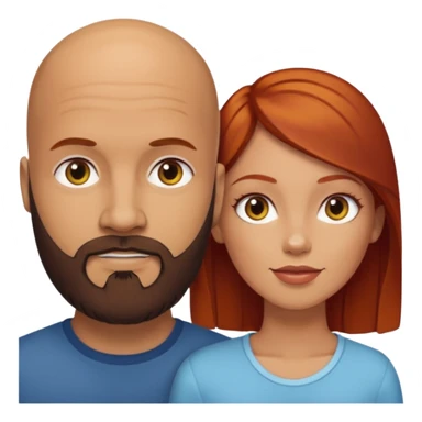 Couple. A bald man with dark brown beard and a girl with light skin. She is a redhead and has dark yellow brown auburn hair. Different skincolor. She has very light skin. sticker