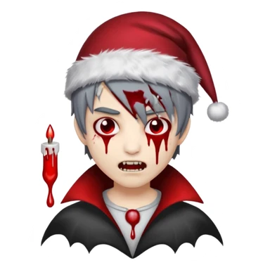 grey skin emo vampire boy with Christmas hat and blood dripping from fangs  sticker