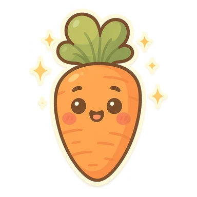 chibi sticker-style carrot with sparkles, cute and exaggerated sticker