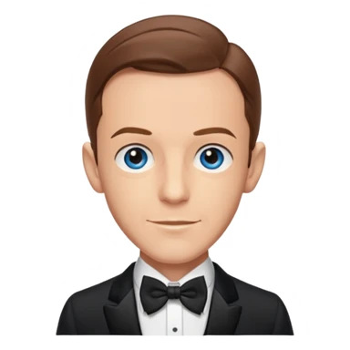 Fred Astaire with brown hair, blue eyes, black suit with bow tie sticker