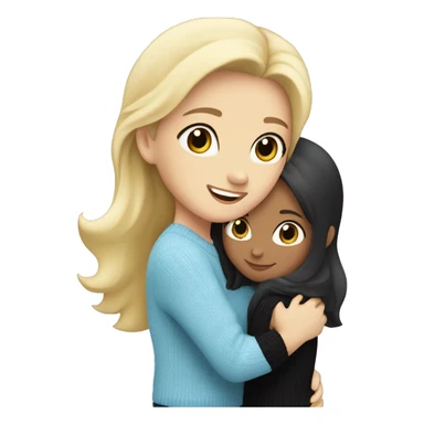 Blonde caucasian girl wearing light blue sweater ,hugging, black-haired Caucasian girl wearing black sweater sticker