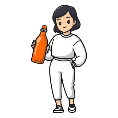 young woman holding a bottle of Malibu sticker