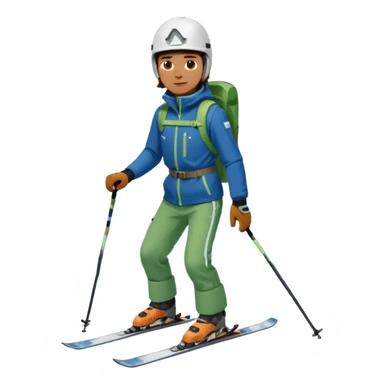 Man, skiing, White helmet, blue Jacket, Green trousers, background Matterhorn sticker