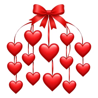 Five Dangling hearts from a ribbon sticker