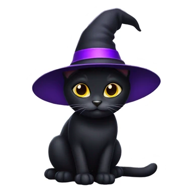 black cat with purple witches hat  sticker