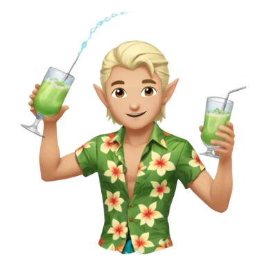 elf male legolas Unbuttoned Hawaiian shirt, swim trunks, shaking a cocktail shaker (sparks flying) sticker