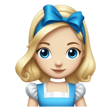 alice in wonderland, blonde girl with blue dress and white apron, blue eyes, black headband with bow on top  sticker