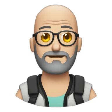 Tattooed bald man with beard and glasses, style Rick and Morty sticker