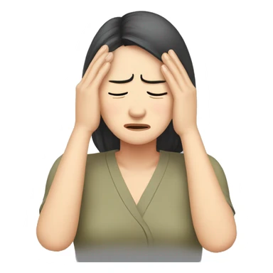 Headache, middle-aged Korean woman in her 40s, with one hand on her head, painful face sticker