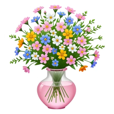 Huge bouquet of tiny wildflowers in a clear light pink glass vase sticker