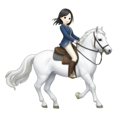 white horse riding japanese cute girl sticker