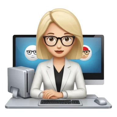 a woman developer in a meeting on a table, with others developers, in the background a mainframe computer sticker