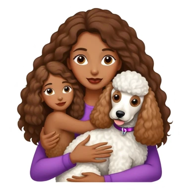 White standard poodle and long-haired brown-skinned woman embrace sticker