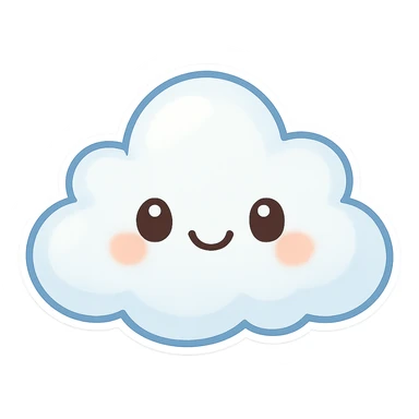 chibi sticker-style cloud with a smiling face, cute and exaggerated sticker