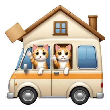 two cats in a moving van waving goodbye to their old house sticker