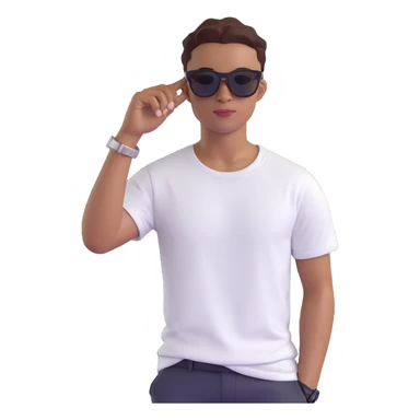 cartoon emoji of Omah Lay wearing a white t-shirt and sunglasses, confident pose, fun and expressive sticker