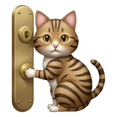 A "bobtailed" striped cat turning a doorknob sticker